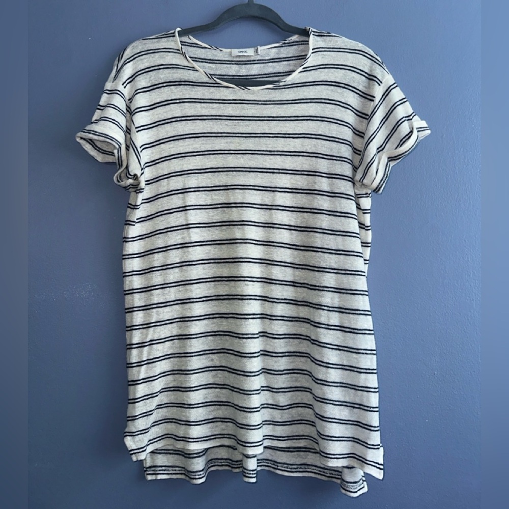 Vince Women’s Relaxed Fit Striped 100%‎ Linen T-Shirt Sz. Small